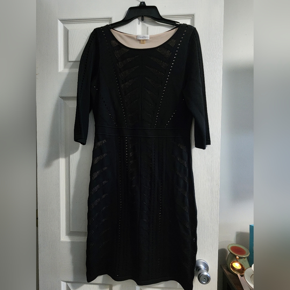 Black Calvin Klein with nude flesh tone dress.